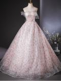 Pink Sequins Off Shoulder Prom Dress
