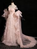 Pink Sequins One Piece Dress Cape Set Prom Dress