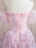 Pink Sequins Flowers Princess Prom Dress