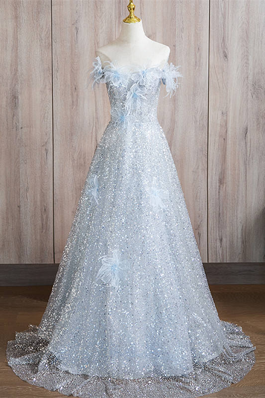 Sequins Flowers Slim Prom Dress