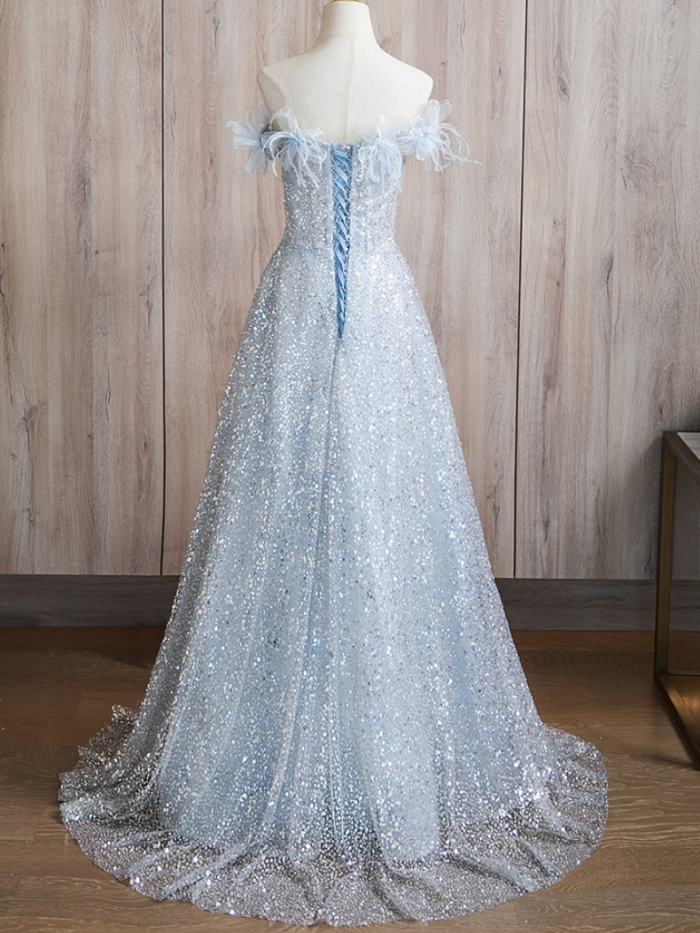 Sequins Flowers Slim Prom Dress