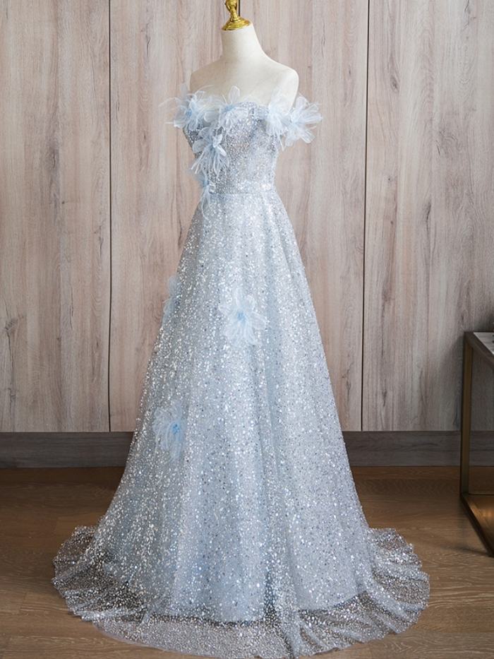 Sequins Flowers Slim Prom Dress