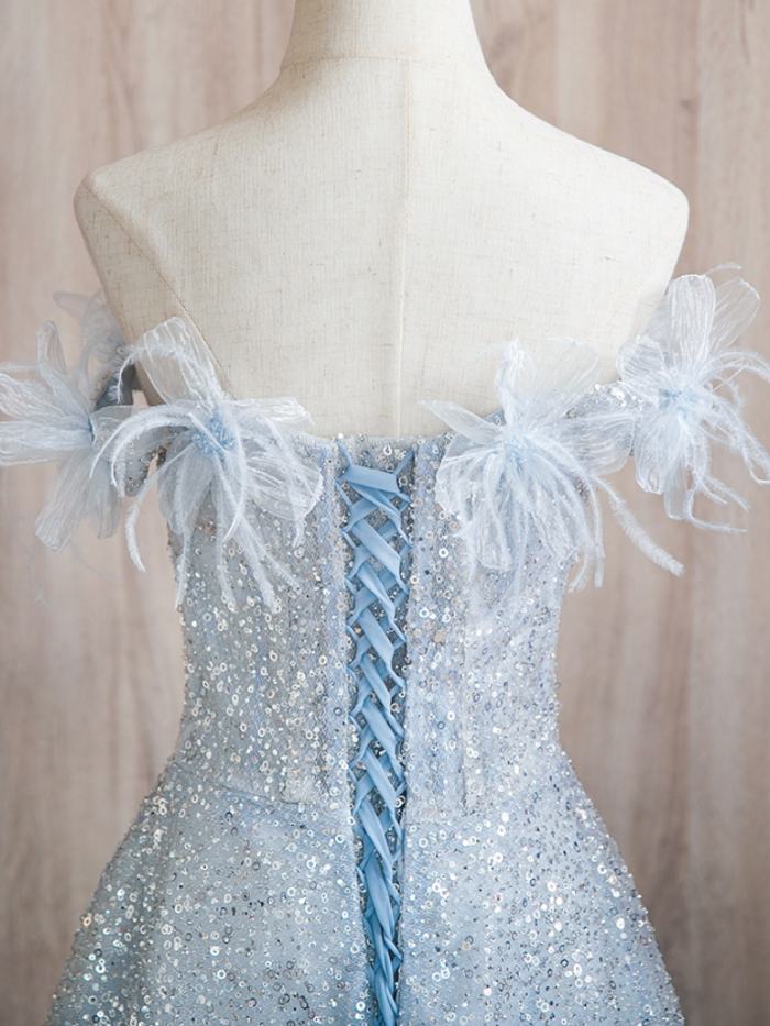 Sequins Flowers Slim Prom Dress