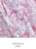 Pink Sequins Flowers Princess Prom Dress