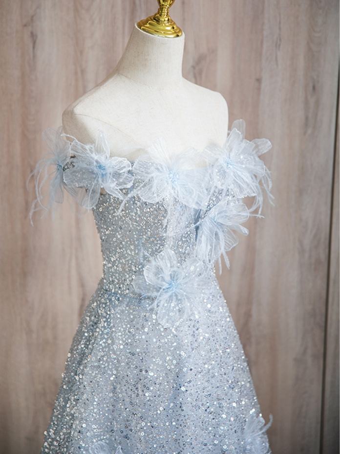 Sequins Flowers Slim Prom Dress