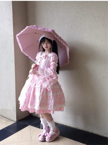 Cream Petal Cotton Lolita Dress and Set-in Sleeves