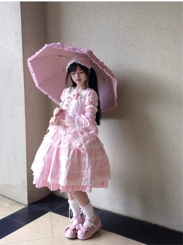Cream Petal Cotton Lolita Dress and Set-in Sleeves