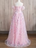 Pink Sequins Flowers Princess Prom Dress