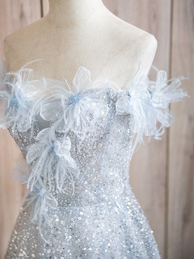 Sequins Flowers Slim Prom Dress