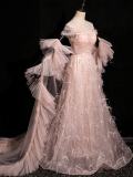 Pink Sequins One Piece Dress Cape Set Prom Dress