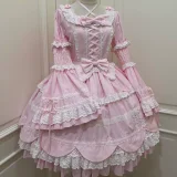 Cream Petal Cotton Lolita Dress and Set-in Sleeves