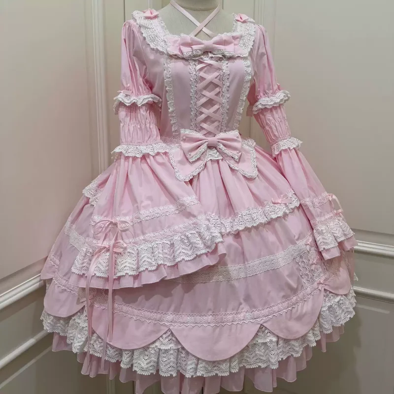 Cream Petal Cotton Lolita Dress and Set-in Sleeves