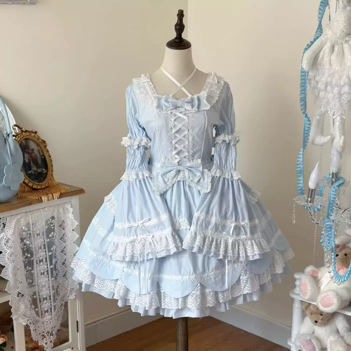 Cream Petal Cotton Lolita Dress and Set-in Sleeves