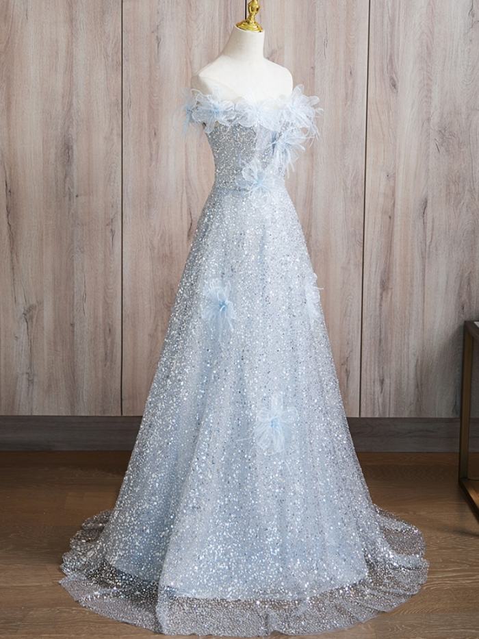 Sequins Flowers Slim Prom Dress