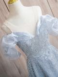 V Neck Puff Sleeves Princess Prom Dress