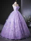 Purple Butterflies Off Shoulder Prom Dress