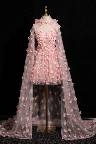 Pink Flowers Princess Set Prom Dress