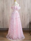 Pink Sequins Flowers Princess Prom Dress