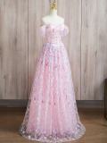 Pink Sequins Flowers Princess Prom Dress