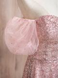 Sequins Puff Sleeves Slim Prom Dress