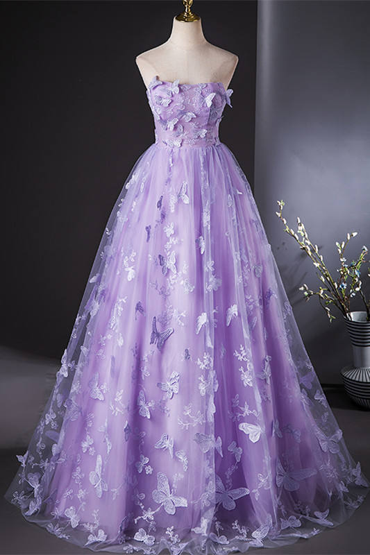 Purple Butterflies Off Shoulder Prom Dress