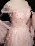 Pink Sequins One Piece Dress Cape Set Prom Dress