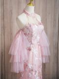 Pink Embroidery Puff Sleeves Slim Prom Dress