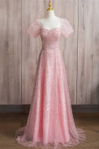 Sequins Puff Sleeves Slim Prom Dress