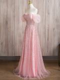 Sequins Puff Sleeves Slim Prom Dress