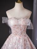 Pink Sequins Off Shoulder Prom Dress
