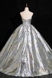Bright Blue Printed Off Shoulder Fluffy Princess Prom Dress