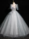 Flowers at the Chest Fluffy Princess Prom Dress