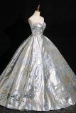 Bright Blue Printed Off Shoulder Fluffy Princess Prom Dress