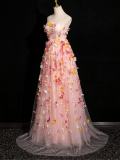 Strapless Flowers Fluffy Princess Prom Dress
