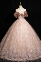 Printed Bow Fluffy Princess Prom Dress
