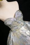 Bright Blue Printed Off Shoulder Fluffy Princess Prom Dress