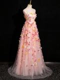 Strapless Flowers Fluffy Princess Prom Dress