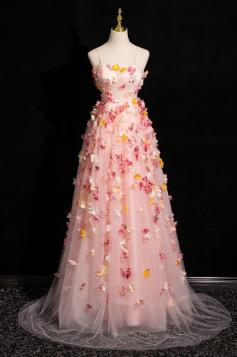 Strapless Flowers Fluffy Princess Prom Dress
