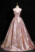 Printed Off Shoulder Fluffy Princess Prom Dress