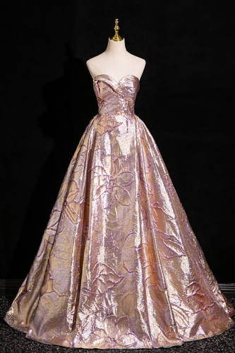 Printed Off Shoulder Fluffy Princess Prom Dress