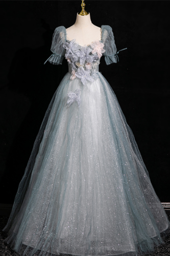 Flowers at the Chest Fluffy Princess Prom Dress