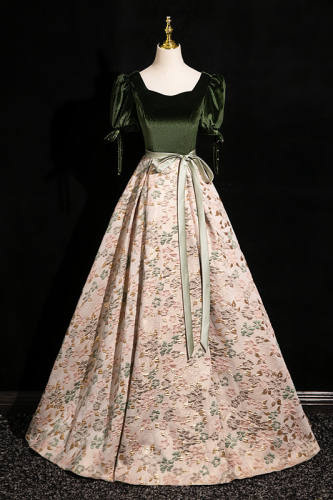Printed Ribbon Fluffy Princess Prom Dress