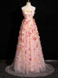 Strapless Flowers Fluffy Princess Prom Dress