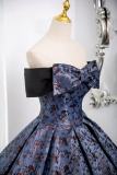 Dark Blue Off Shoulder Fluffy Princess Prom Dress