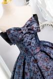 Dark Blue Off Shoulder Fluffy Princess Prom Dress
