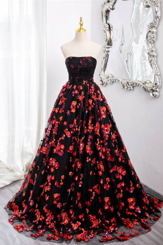 Sequins Flowers Fluffy Princess Prom Dress