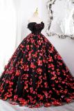 Sequins Flowers Fluffy Princess Prom Dress