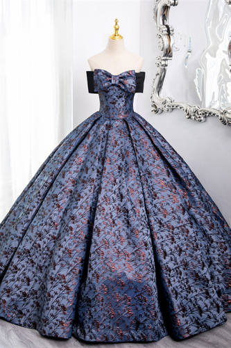 Dark Blue Off Shoulder Fluffy Princess Prom Dress