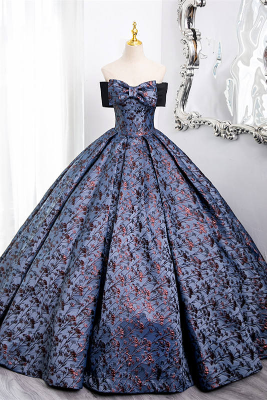Dark Blue Off Shoulder Fluffy Princess Prom Dress