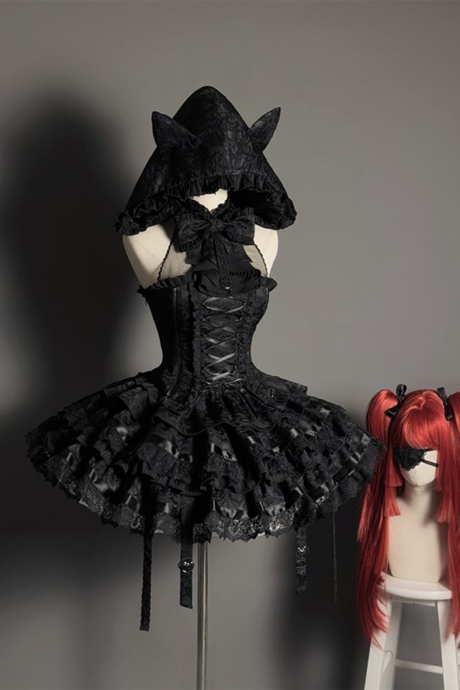 Rabbit and Cat Theme Halter Neck Top, Tiered Skirt and Trousers